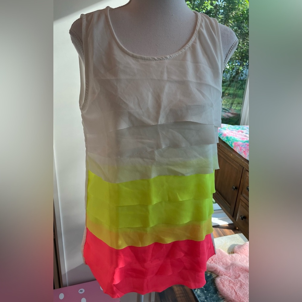 Miss Finch NWOT Colorblock Neon Ruffles Sleeveless Top Size M